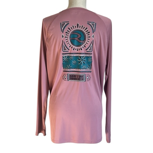 Reel Life Women's Long Sleeve UV T-Shirt Mauve Abstract Design Print on Back XXL - Picture 3 of 16